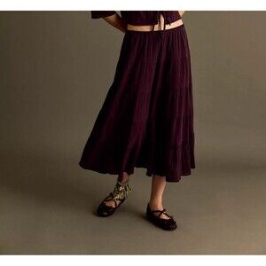 Free People Bright Side Midi Skirt Lace A-Line Striped Pull On Cotton XS 284665